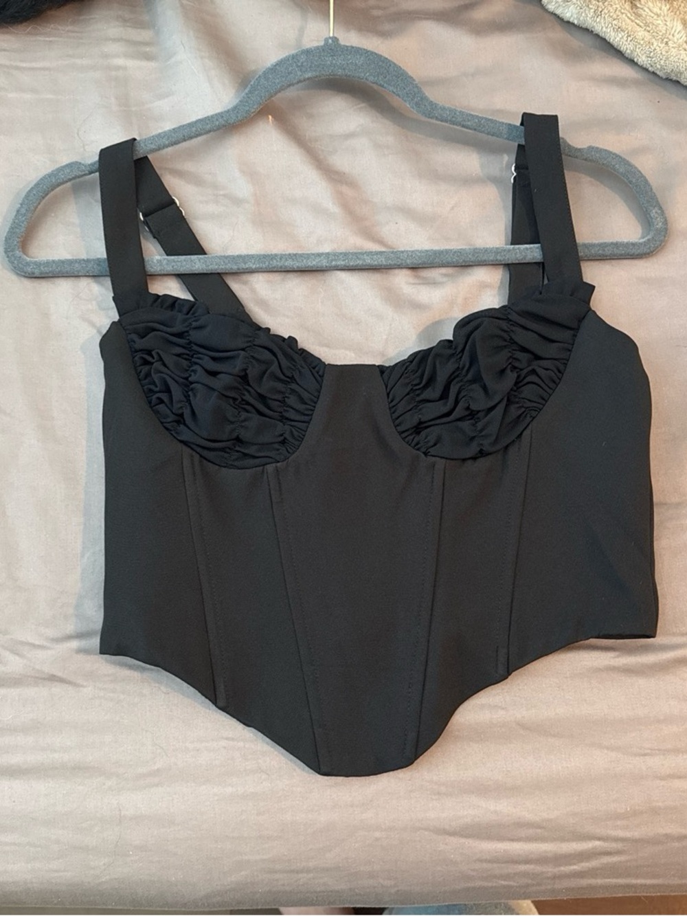 White Fox Boutique Black Ruched Bustier Crop Top
